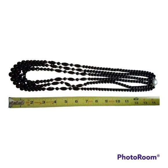 Vintage Black & Gold Three Strand Beaded Neckace - Picture 2 of 5
